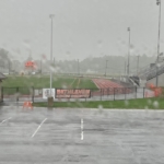 Football field in the rain